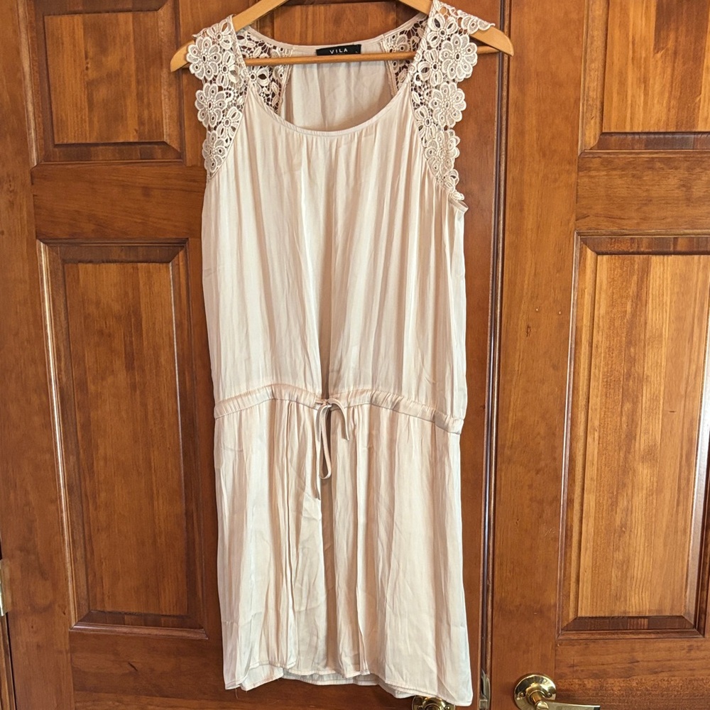 VILA Cream Lace Detail Mini Dress
